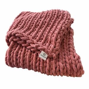 Samiah Luxe Chenille Chunky Knit Lap Baby Blanket Mauve Pink